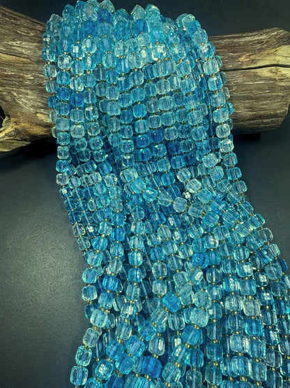 Beautiful Clear Light Blue Cube Shape Quartz Crystal Bead, 8x8mm Light Blue Color Great Quality 15.5"