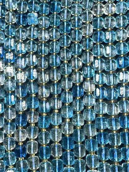 Beautiful Clear Light Blue Cube Shape Quartz Crystal Bead, 8x8mm Light Blue Color Great Quality 15.5"