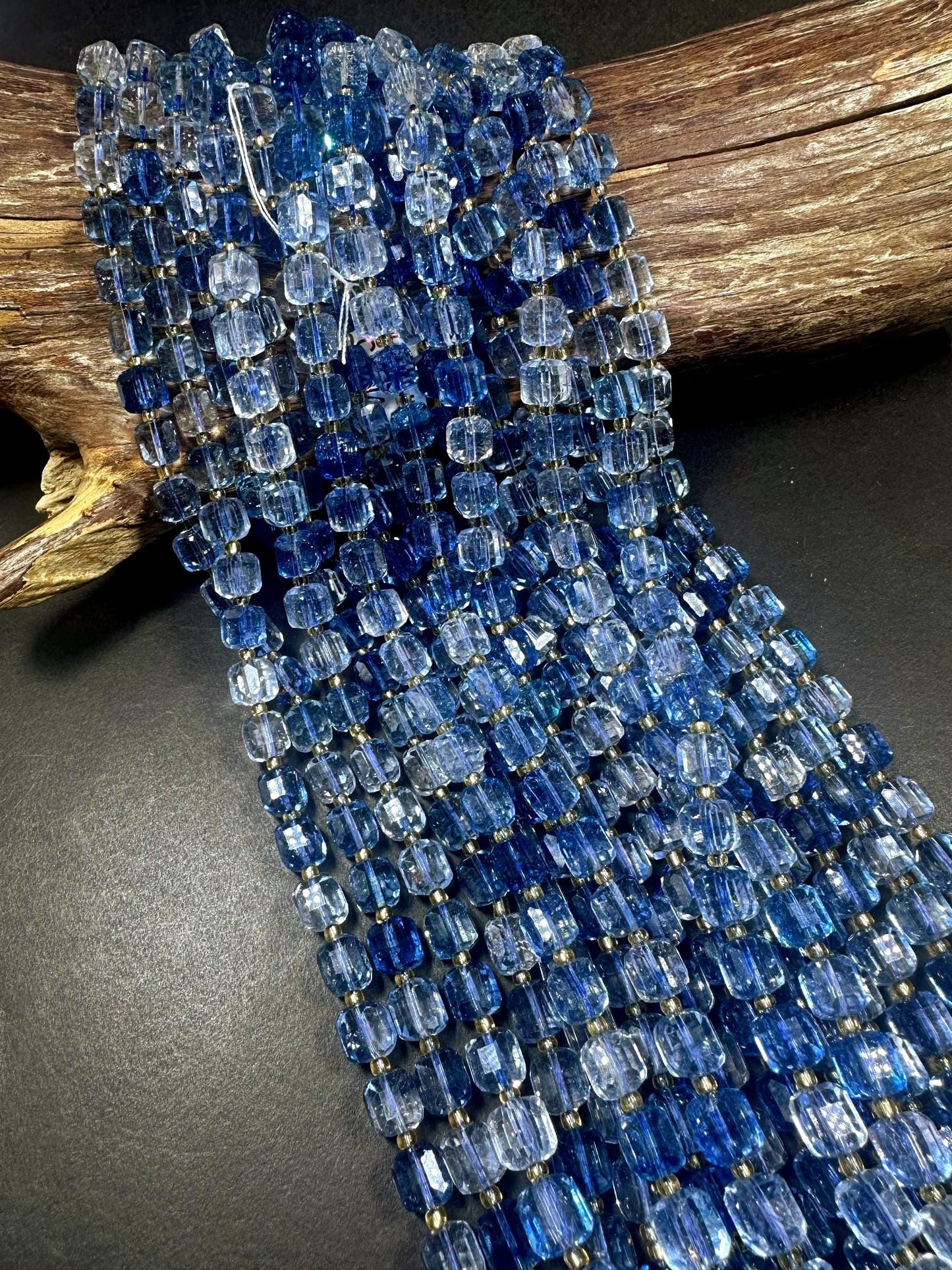 Beautiful Clear Blue Cube Shape Quartz Crystal Bead, 8x8mm Light Blue Color Great Quality 15.5"