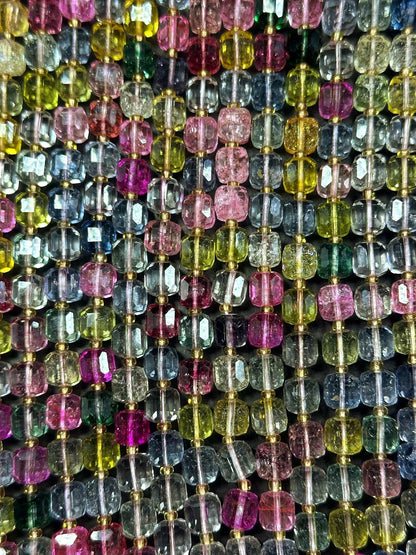 Beautiful Clear Multicolor Cube Shape Quartz Crystal Bead, 8x8mm Multicolor Pattern Great Quality 15.5"
