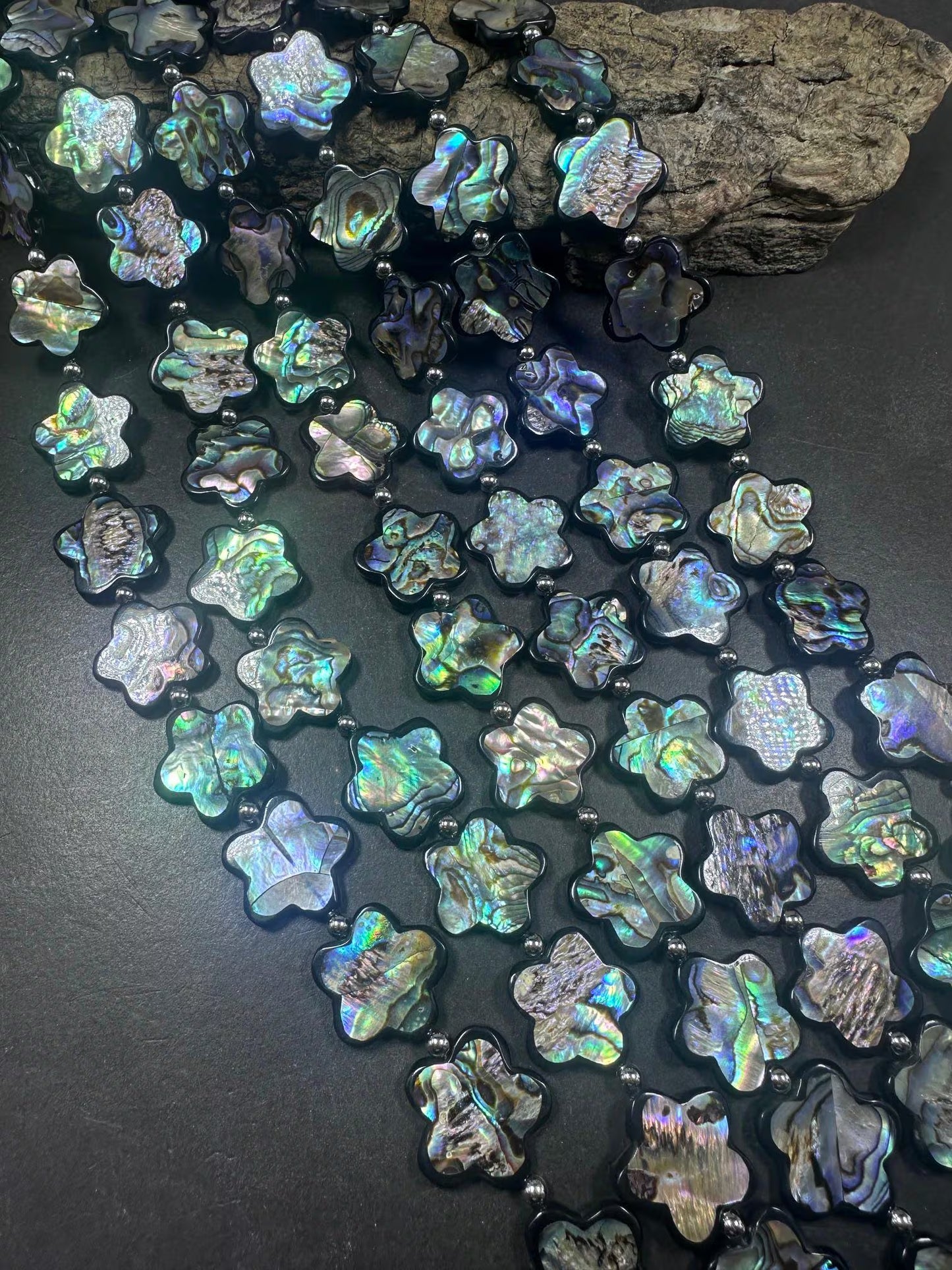 Natural Abalone Shell Star Shape 21x21mm Beads, Unique and Great Quality 15.5". Great for Jewelry Making!
