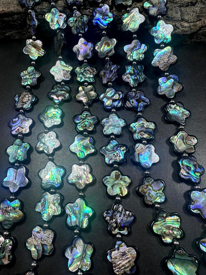 Natural Abalone Shell Star Shape 21x21mm Beads, Unique and Great Quality 15.5". Great for Jewelry Making!