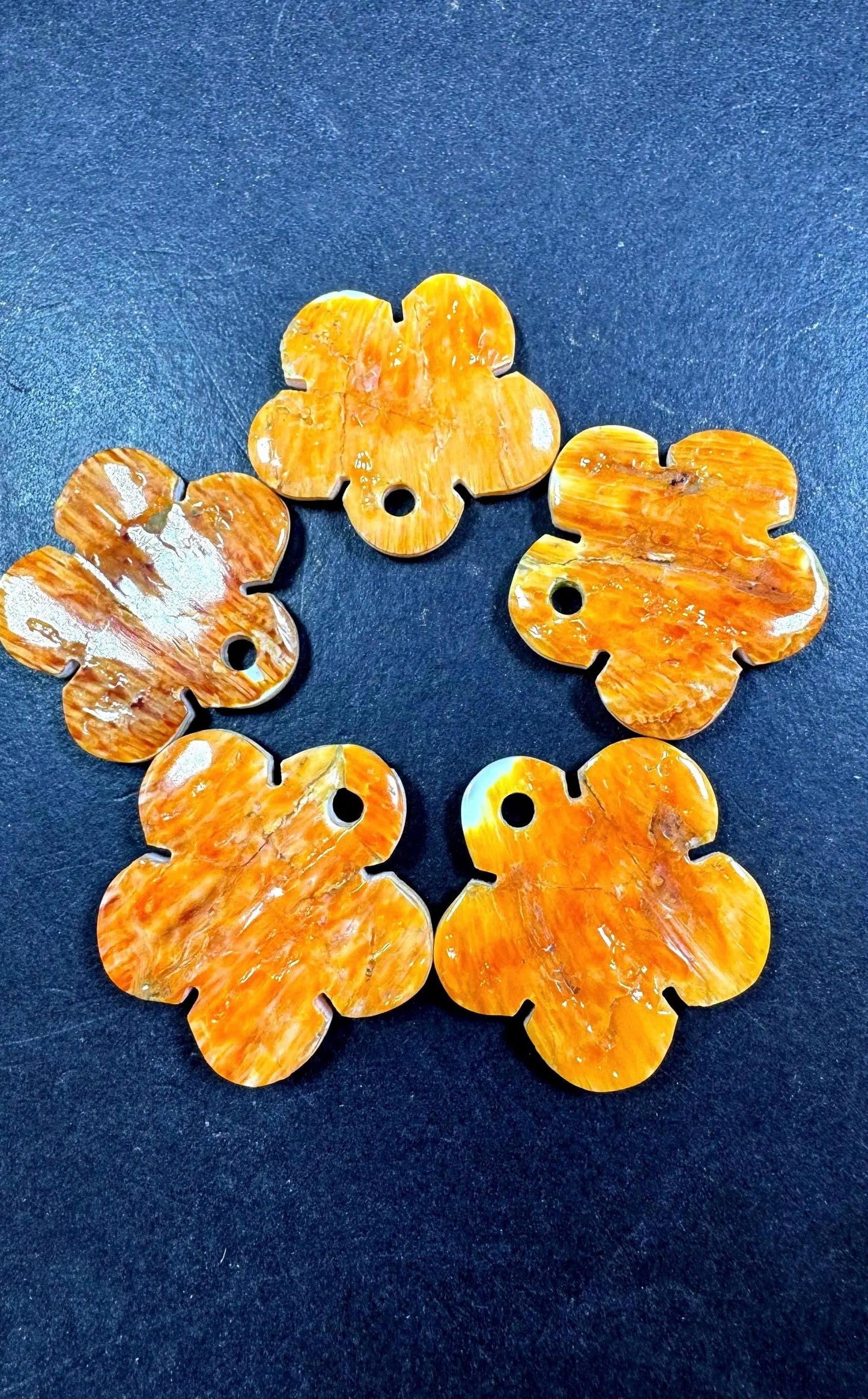 Natural spiny oyster shell pendant . Flower shape . Gorgeous Natural spiny oyster shell pendants . Natural orange yellow color . Not treated