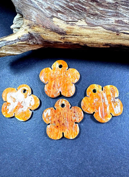 Natural spiny oyster shell pendant . Flower shape . Gorgeous Natural spiny oyster shell pendants . Natural orange yellow color . Not treated