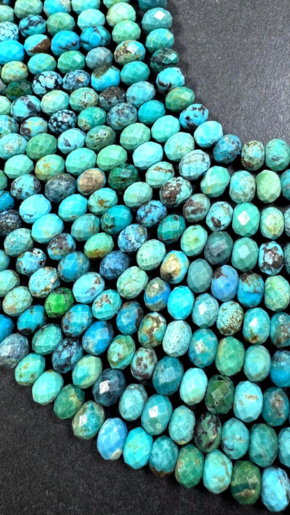 Natural turquoise gemstone bead. Faceted Rondelle shape . Gorgeous Natural blue turquoise. Not treated ! Excellent quality. Full strand 15.5