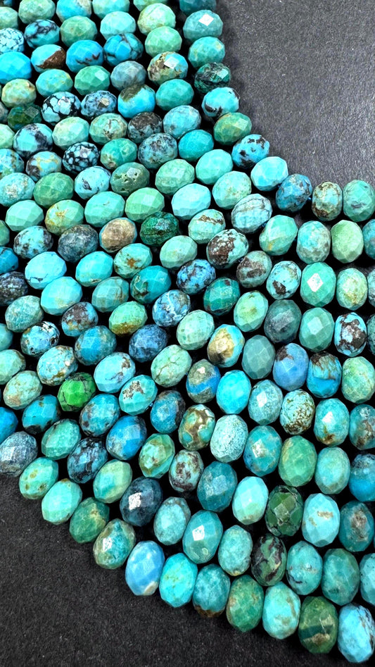 Natural turquoise gemstone bead. Faceted Rondelle shape . Gorgeous Natural blue turquoise. Not treated ! Excellent quality. Full strand 15.5