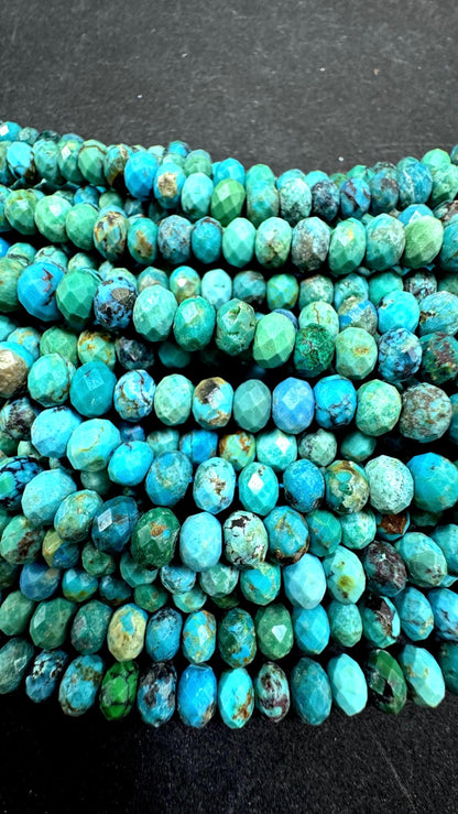 Natural turquoise gemstone bead. Faceted Rondelle shape . Gorgeous Natural blue turquoise. Not treated ! Excellent quality. Full strand 15.5