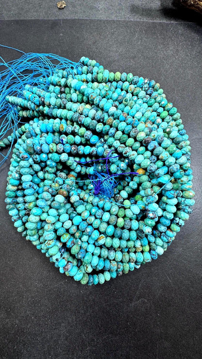 Natural turquoise gemstone bead. Faceted Rondelle shape . Gorgeous Natural blue turquoise. Not treated ! Excellent quality. Full strand 15.5