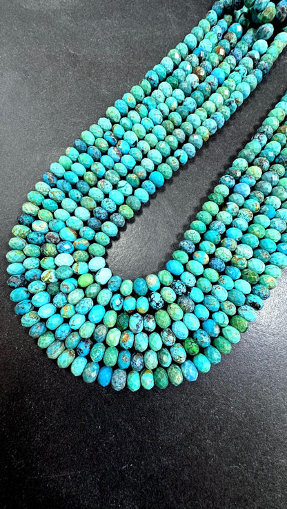 Natural turquoise gemstone bead. Faceted Rondelle shape . Gorgeous Natural blue turquoise. Not treated ! Excellent quality. Full strand 15.5