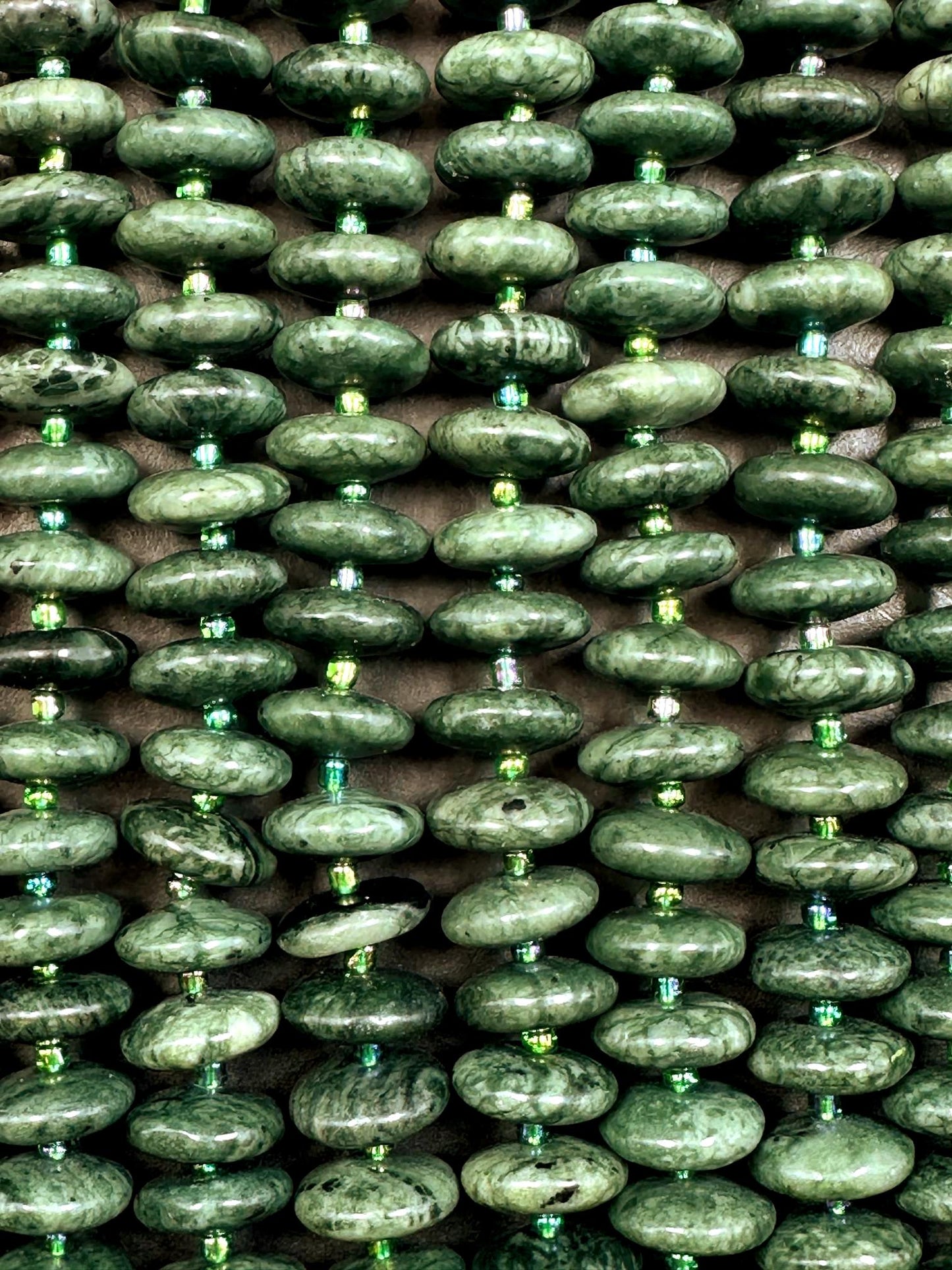 Natural Green Kyanite Pinwheel Rondelle Shape Beads 14x5mm, Beautiful Forest Green Color Great Quality 15.5"