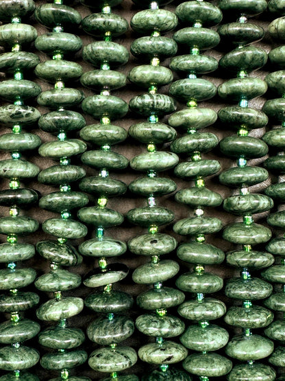 Natural Green Kyanite Pinwheel Rondelle Shape Beads 14x5mm, Beautiful Forest Green Color Great Quality 15.5"