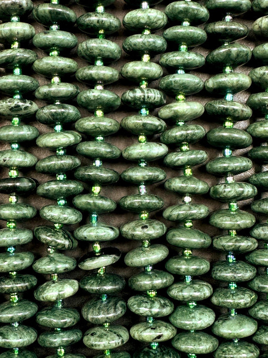 Natural Green Kyanite Pinwheel Rondelle Shape Beads 14x5mm, Beautiful Forest Green Color Great Quality 15.5"