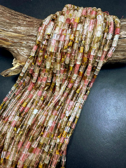 Natural Clear Watermelon Quartz Tube Tube Shape Beads 6x8mm, Beautiful Multicolor Pattern Great Quality 15.5
