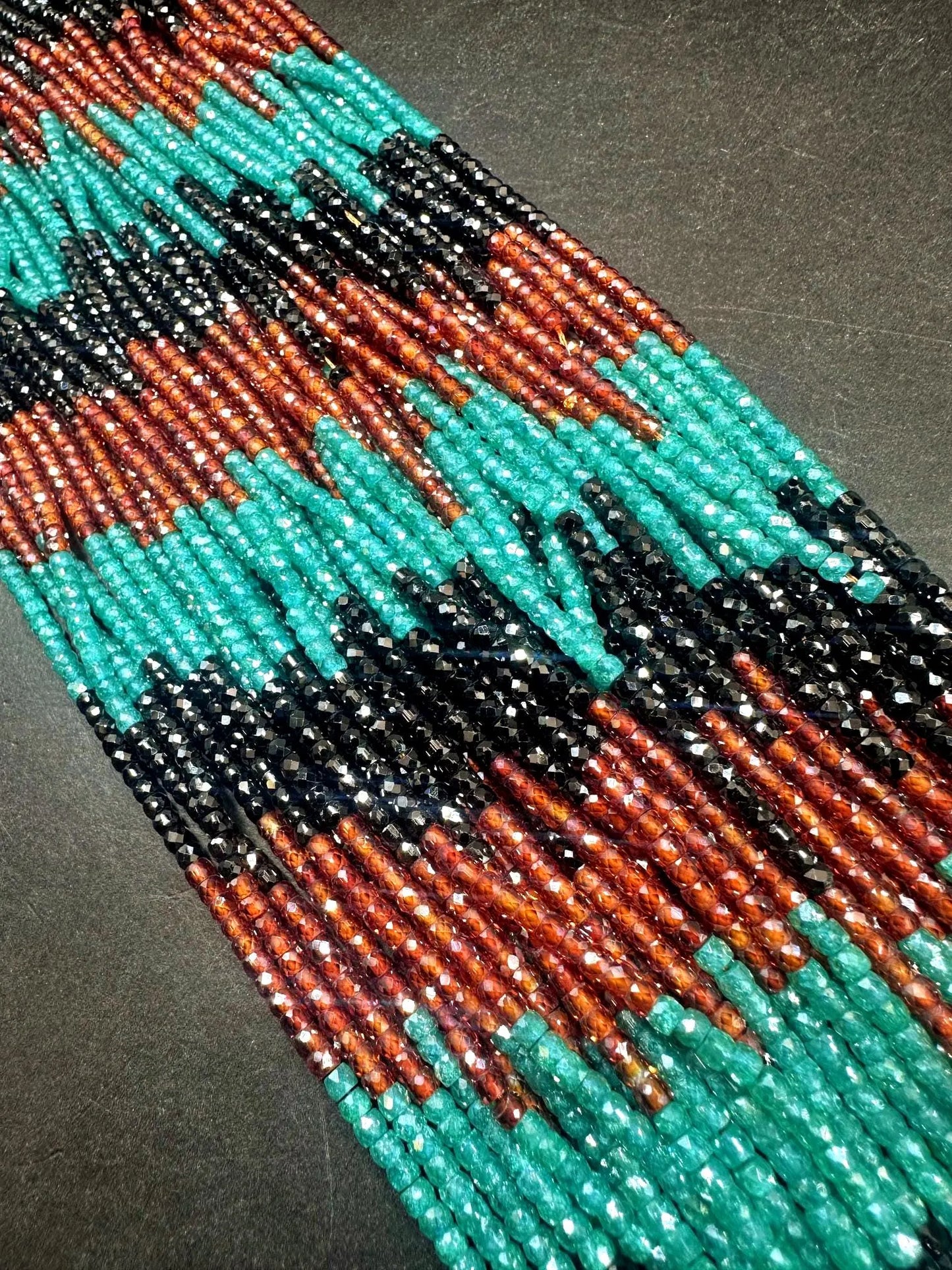Multicolor Cubic Zirconia Faceted Rondelle Shape, Gorgeous Orange, Turquoise, Black High Quality 15.5"