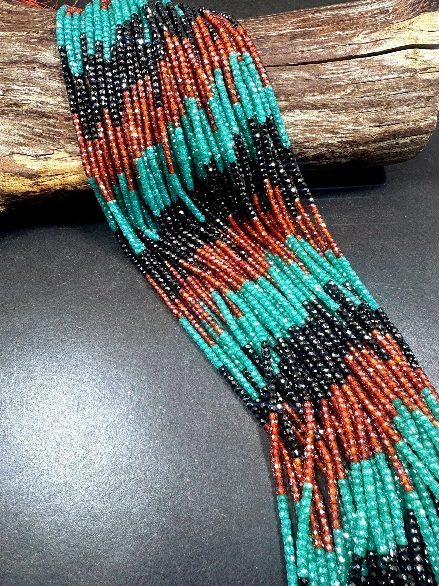 Multicolor Cubic Zirconia Faceted Rondelle Shape, Gorgeous Orange, Turquoise, Black High Quality 15.5"
