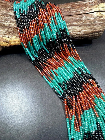 Multicolor Cubic Zirconia Faceted Rondelle Shape, Gorgeous Orange, Turquoise, Black High Quality 15.5"