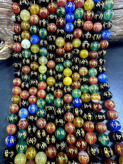 Beautiful Handcrafted Multicolor Tibetan Round Shape Beads, Stunning Multicolor Pattern Great Quality 15.5"