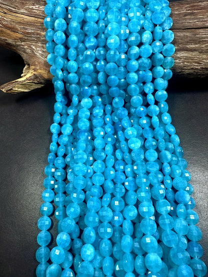 Beautiful Natural Amazonite Faceted Coin Shape Beads 10mm, Stunning Blue Color Great Quality 15.5"