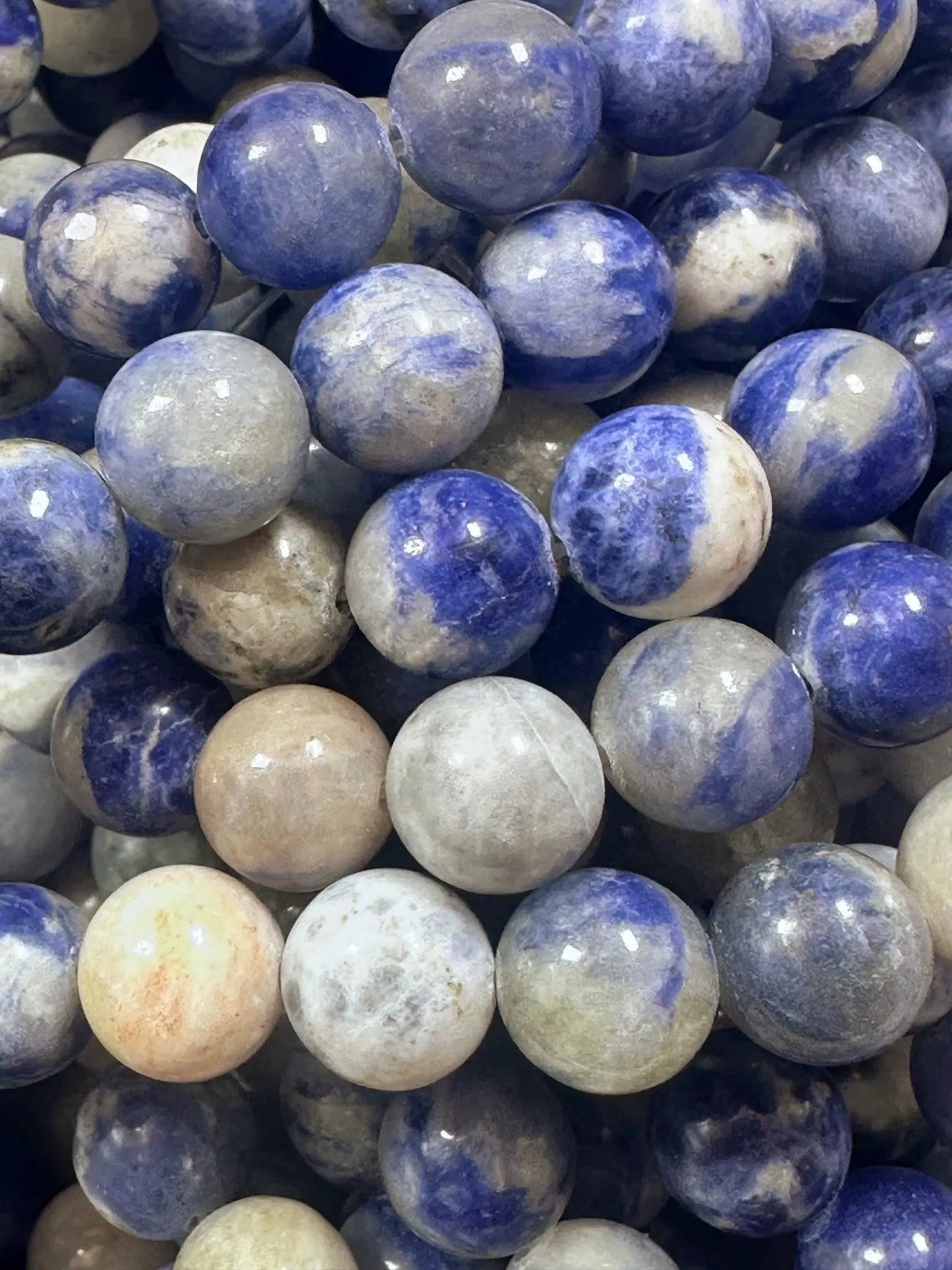 AAA Natural Blue White Sodalite Round Shape Bead, Beautiful Blue White Multicolor Pattern Great Quality 15.5"