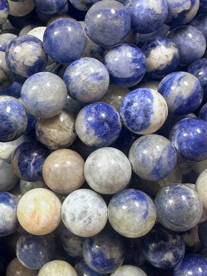 AAA Natural Blue White Sodalite Round Shape Bead, Beautiful Blue White Multicolor Pattern Great Quality 15.5"