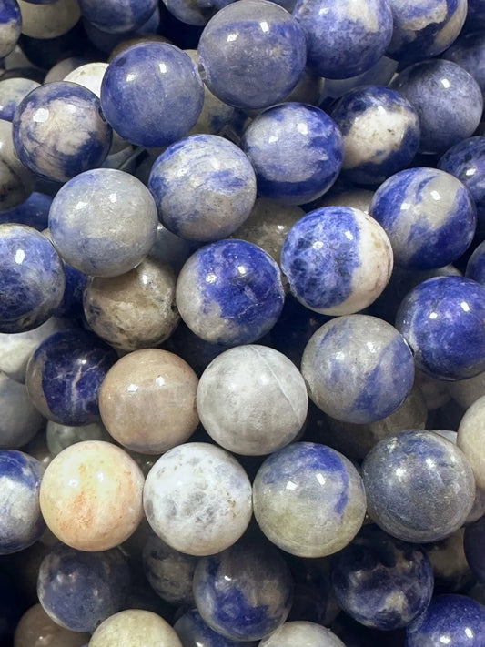AAA Natural Blue White Sodalite Round Shape Bead, Beautiful Blue White Multicolor Pattern Great Quality 15.5"