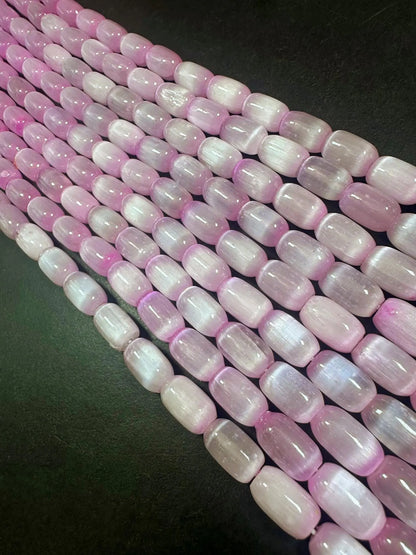 Beautiful Light Pink Selenite Tube Shape 12x8mm Gemstone Bead. Stunning Light Pink Color, Great Quality 15.5"