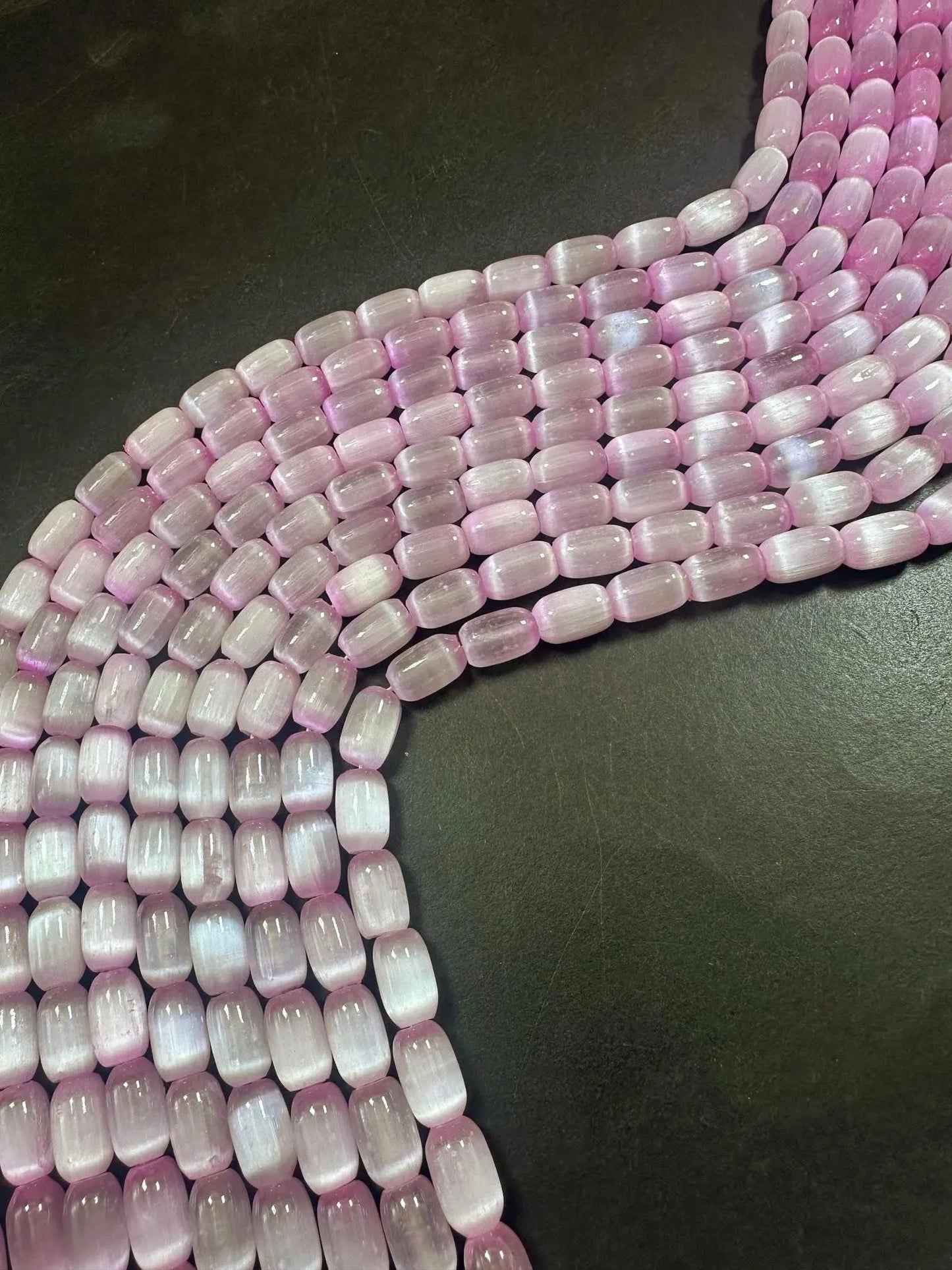 Beautiful Light Pink Selenite Tube Shape 12x8mm Gemstone Bead. Stunning Light Pink Color, Great Quality 15.5"
