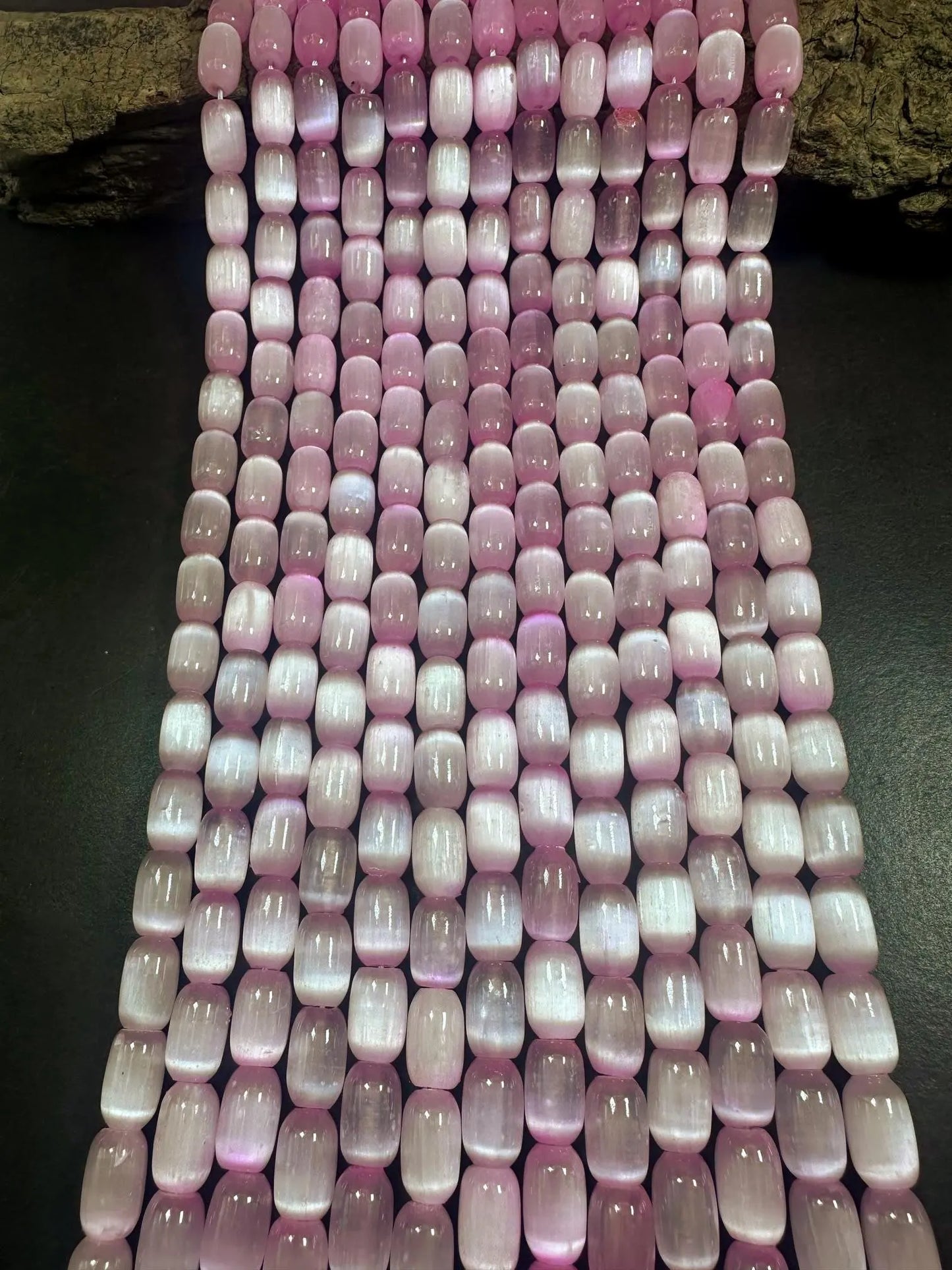 Beautiful Light Pink Selenite Tube Shape 12x8mm Gemstone Bead. Stunning Light Pink Color, Great Quality 15.5"