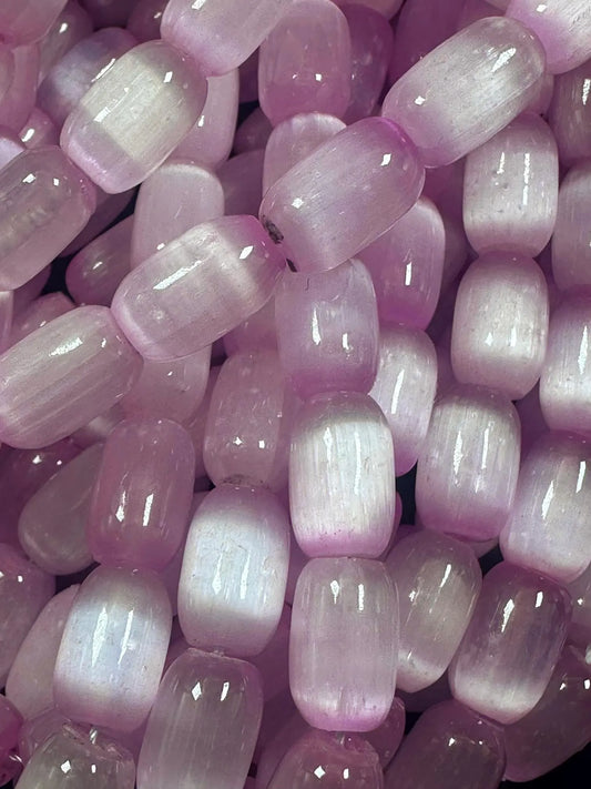 Beautiful Light Pink Selenite Tube Shape 12x8mm Gemstone Bead. Stunning Light Pink Color, Great Quality 15.5"