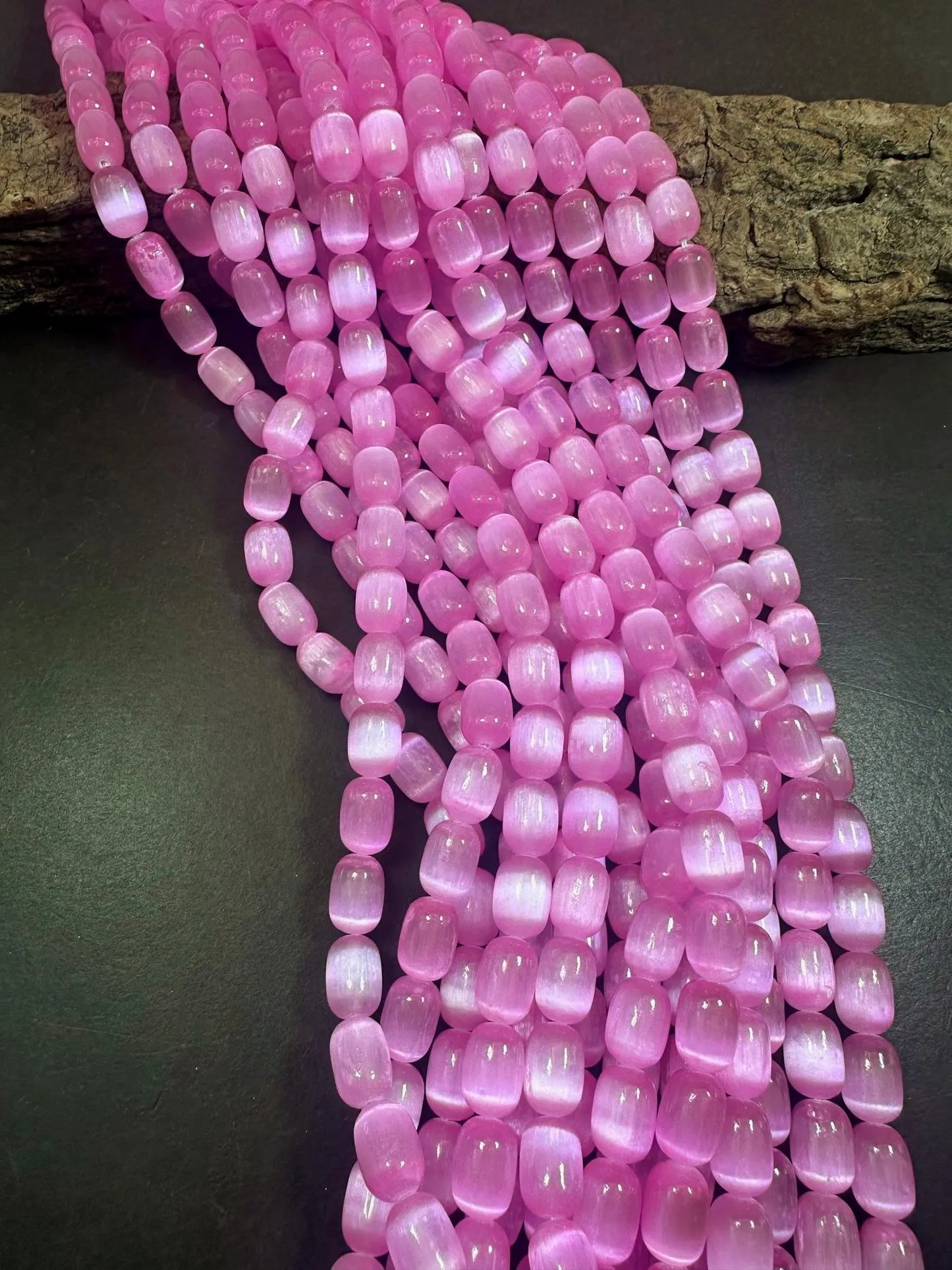 Beautiful Bubblegum Pink Selenite Tube Shape 12x8mm Gemstone Bead. Stunning Pink Color, Great Quality 15.5"