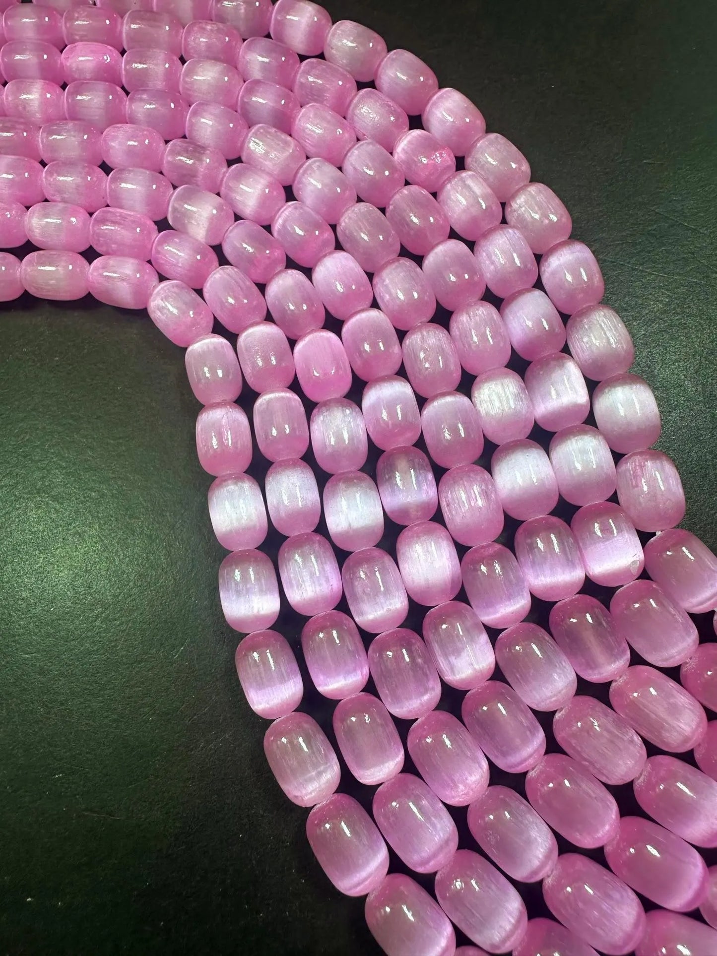 Beautiful Bubblegum Pink Selenite Tube Shape 12x8mm Gemstone Bead. Stunning Pink Color, Great Quality 15.5"