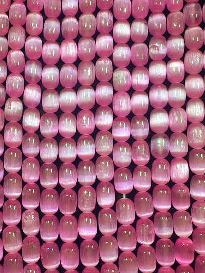 Beautiful Bubblegum Pink Selenite Tube Shape 12x8mm Gemstone Bead. Stunning Pink Color, Great Quality 15.5"