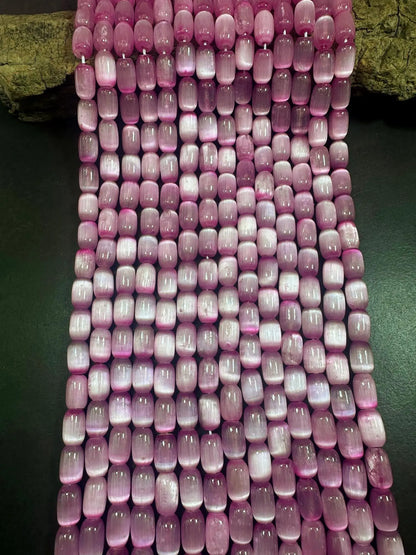 Beautiful Magenta Pink Selenite Tube Shape 12x8mm Gemstone Bead. Stunning Magenta Pink Color, Great Quality 15.5"