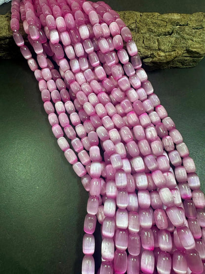 Beautiful Magenta Pink Selenite Tube Shape 12x8mm Gemstone Bead. Stunning Magenta Pink Color, Great Quality 15.5"