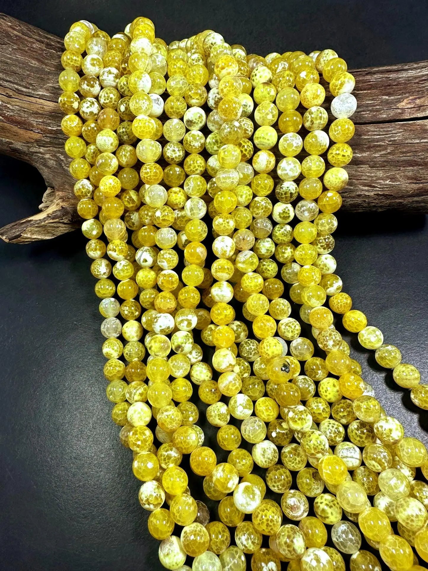 Yellow Dragon Vein Agate Smooth Round Shape Bead 6mm, 8mm, 10mm, Beautiful Yellow Color Great Quality 15.5"