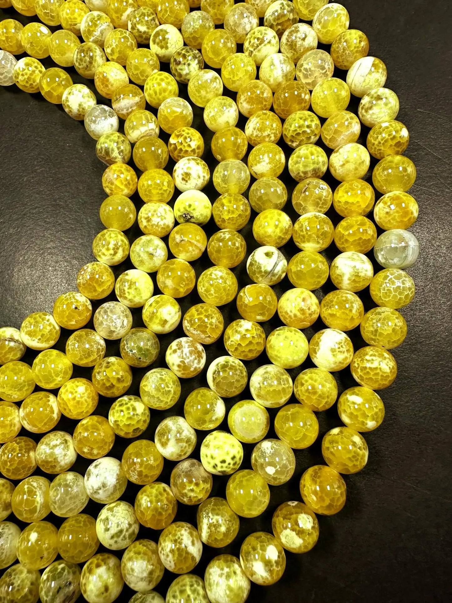 Yellow Dragon Vein Agate Smooth Round Shape Bead 6mm, 8mm, 10mm, Beautiful Yellow Color Great Quality 15.5"