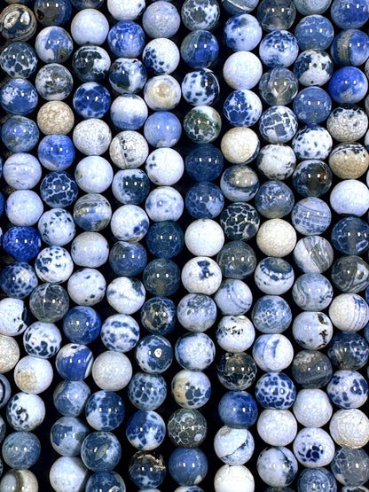 Blue White Tibetan Agate Smooth Round Shape Beads 6mm, 8mm, 10mm Beautiful Mixed Blue White Shade, Great Quality 15.5"