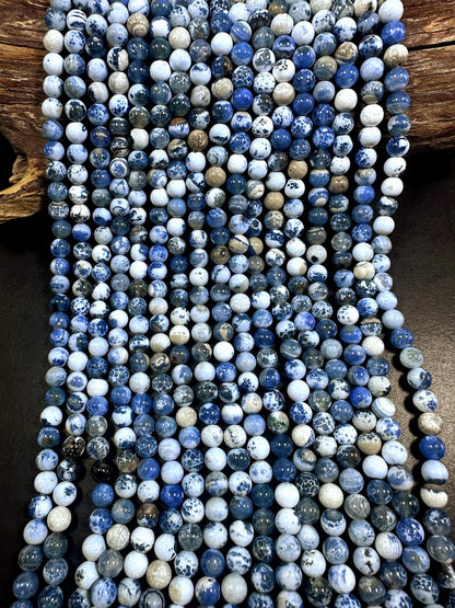 Blue White Tibetan Agate Smooth Round Shape Beads 6mm, 8mm, 10mm Beautiful Mixed Blue White Shade, Great Quality 15.5"