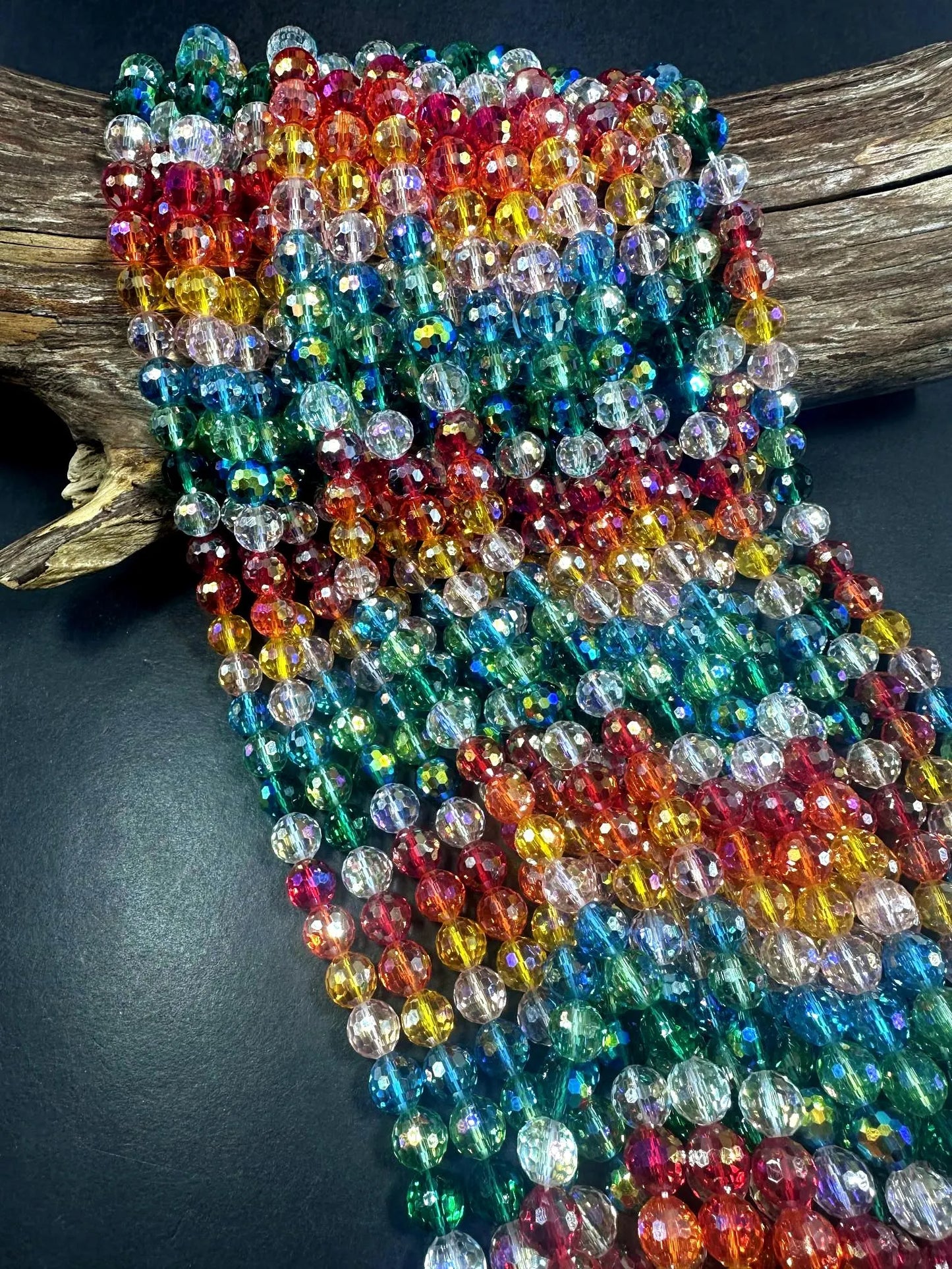 Beautiful Multicolor Rainbow Faceted Round Shape Bead. Stunning Rainbow Pattern, Great Quality 15.5"