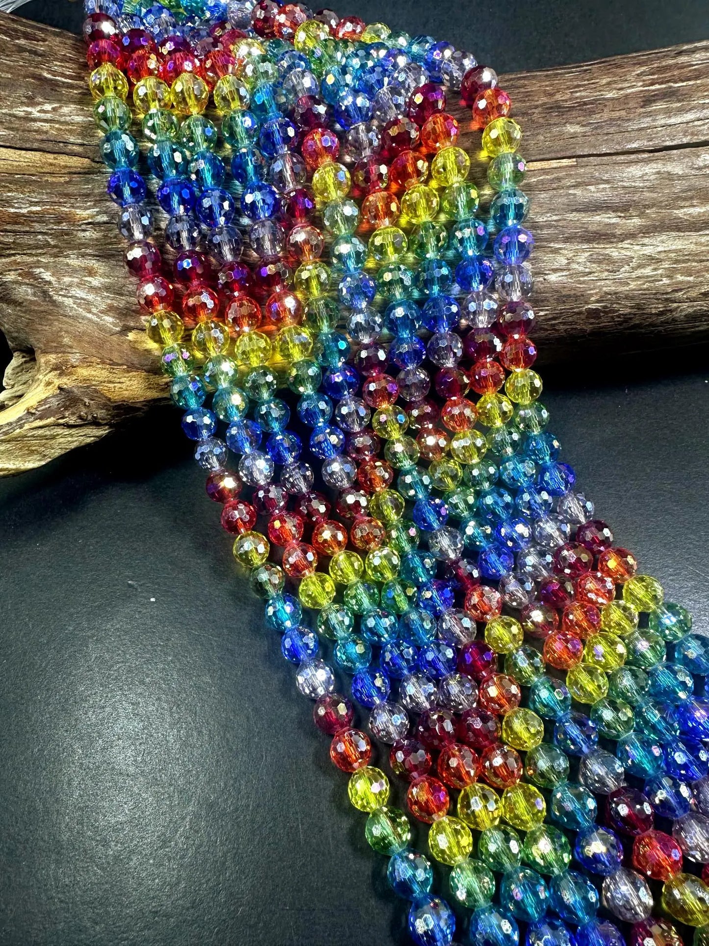 Beautiful Multicolor Rainbow Faceted Round Shape Bead. Stunning Rainbow Pattern, Great Quality 15.5"