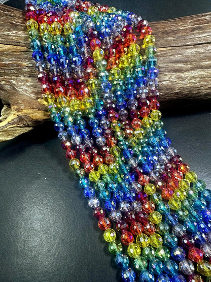 Beautiful Multicolor Rainbow Faceted Round Shape Bead. Stunning Rainbow Pattern, Great Quality 15.5"