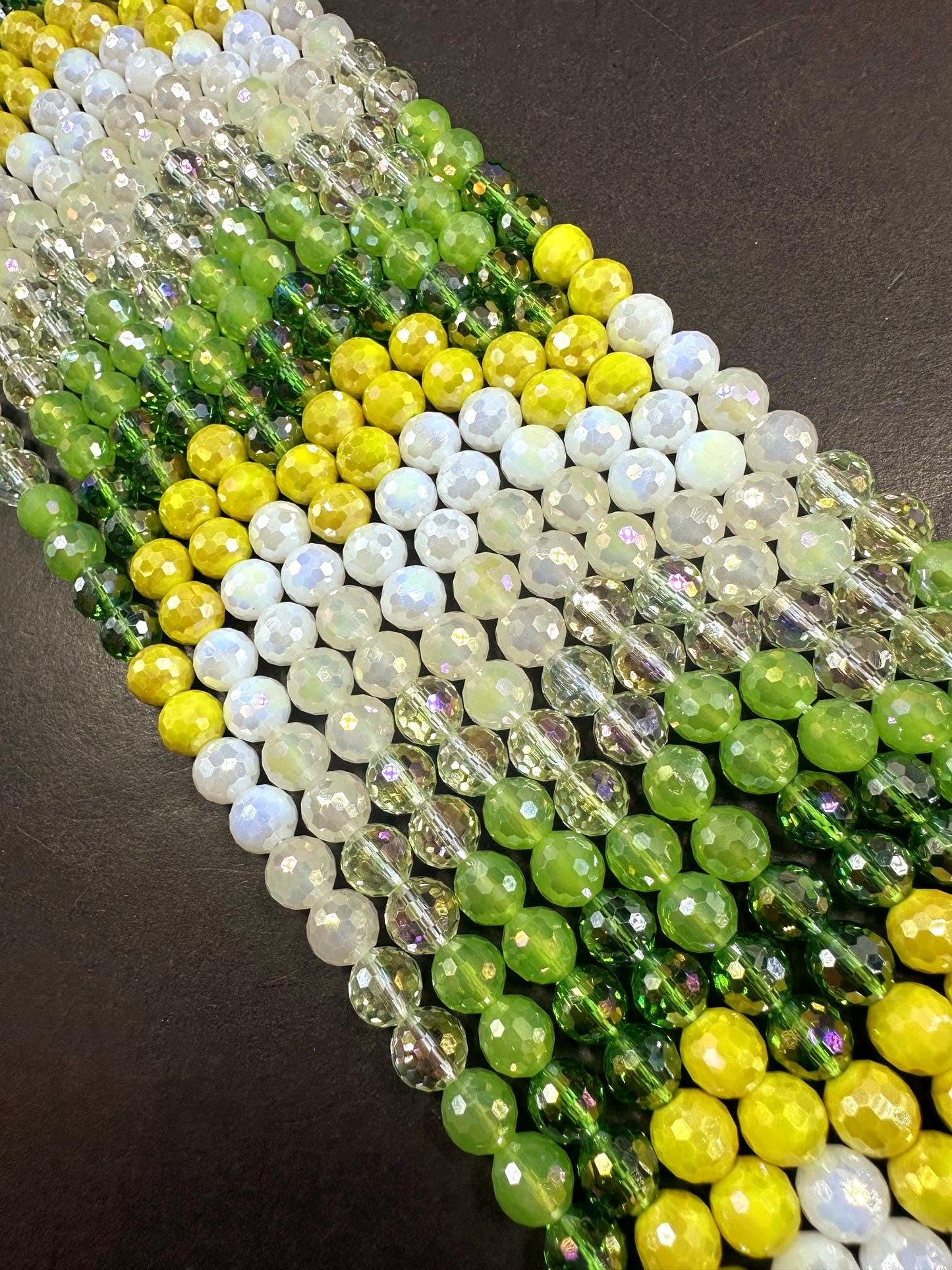 Beautiful Multicolor Crystal Glass Bead (Light Green. Yellow, White) Faceted Round Shape Bead. High Quality 15.5"