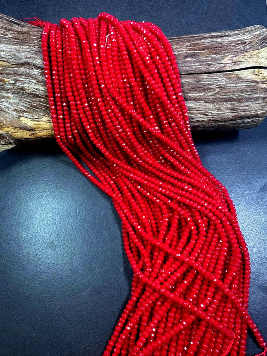 Beautiful 100% Natural Red Jade Faceted Rondelle Shape Gemstone Beads 4x3mm, Gorgeous Green Color Gemstone Beads, Great Quality 15.5"