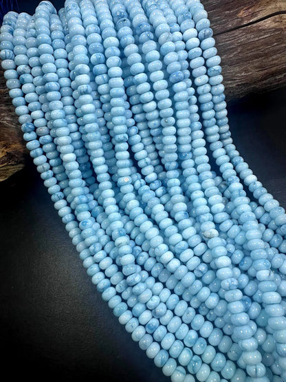 Beautiful 100% Natural Light Blue Larimar Jade Smooth Rondelle Shaped Gemstone Beads 5x8mm, Stunning Light Blue Color Great Quality 15.5"