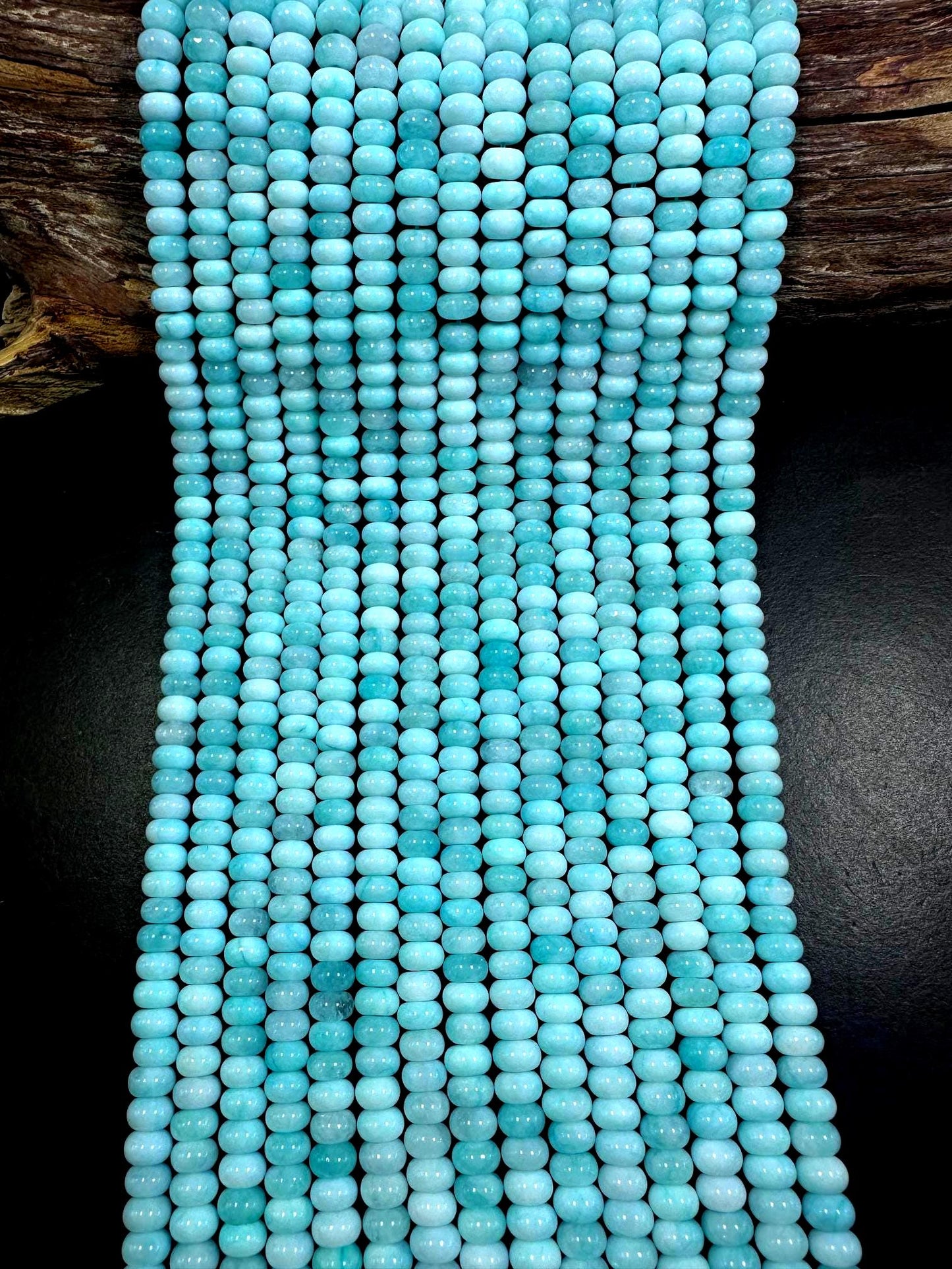 Beautiful 100% Natural Aquamarine Larimar Jade Smooth Rondelle Shaped Gemstone Beads 5x8mm, Stunning Aquamarine Color Great Quality 15.5"