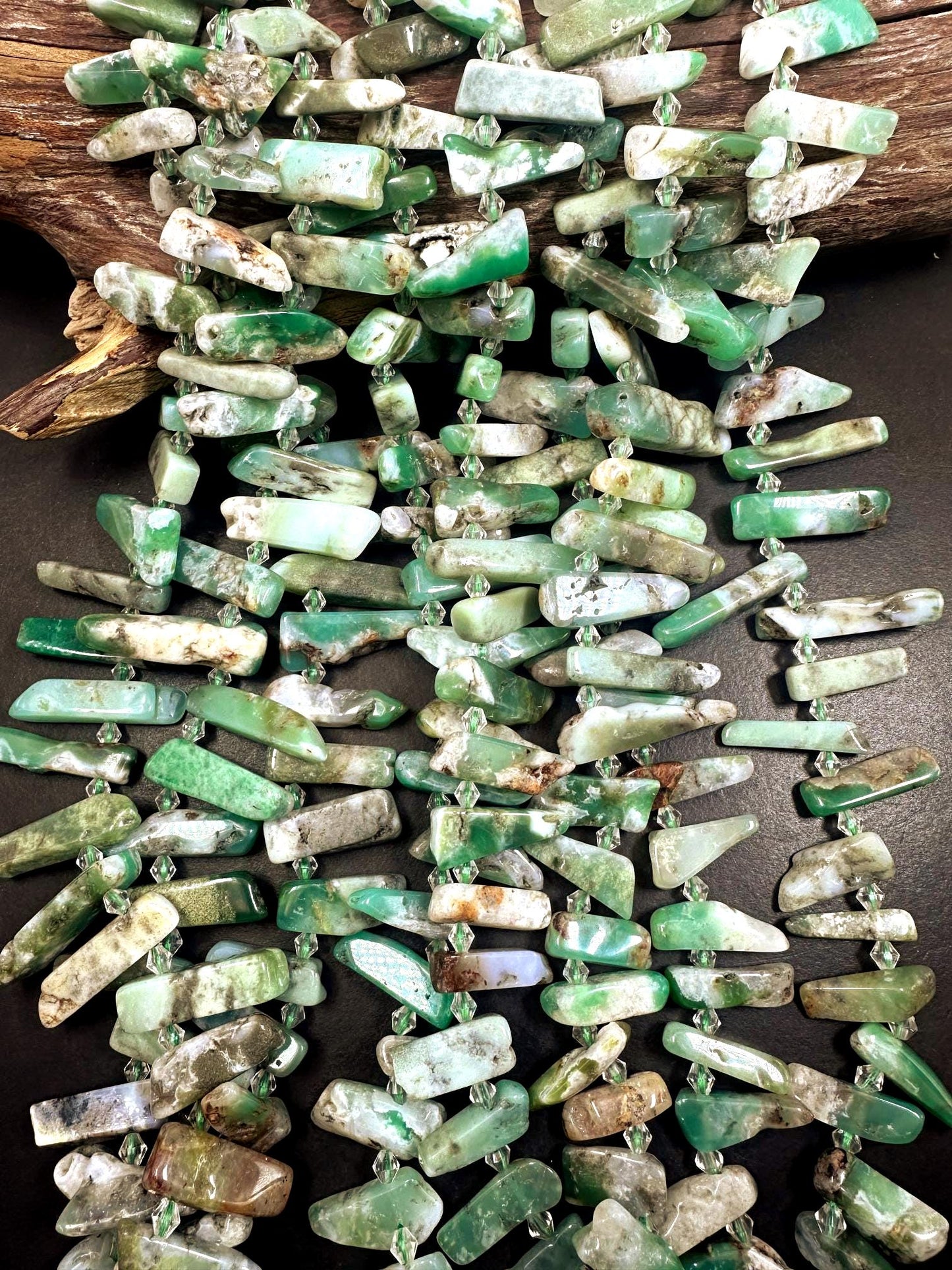Beautiful Graduated Natural Light Green Chrysoprase Gemstone Bead Freeform Stick Shape, Light Green Color Great Quality 15.5"