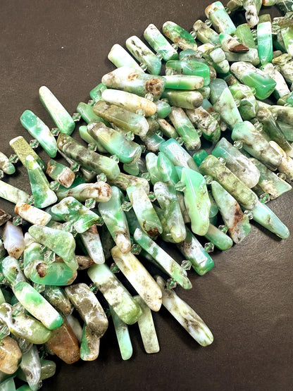 Beautiful Graduated Natural Light Green Chrysoprase Gemstone Bead Freeform Stick Shape, Light Green Color Great Quality 15.5"