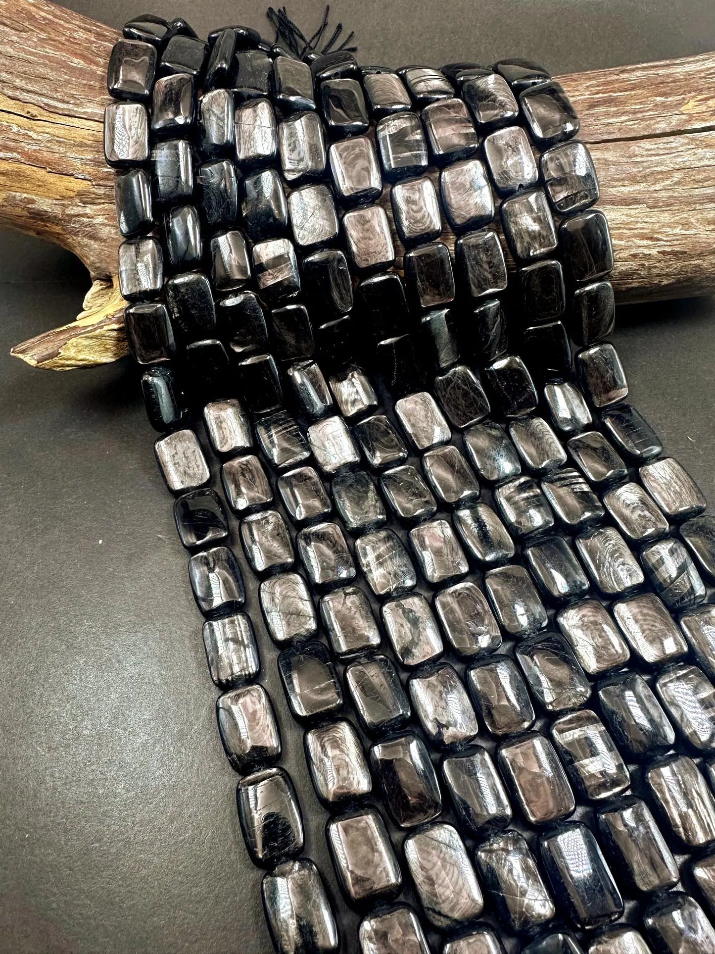 Natural Hypersthene Black Rectangle Shaped 14x19mm Gemstone Beads, Stunning Black Color Great Quality 15.5"