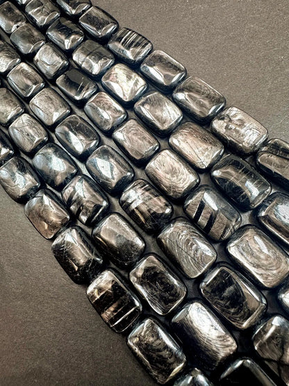 Natural Hypersthene Black Rectangle Shaped 14x19mm Gemstone Beads, Stunning Black Color Great Quality 15.5"