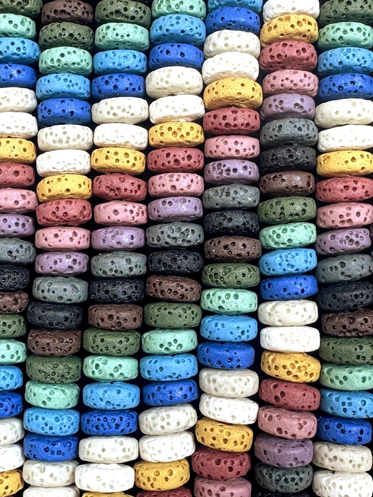 Multicolor Lava Rock 8x3mm Rondelle Shape. Blue, White, Green, Pink Color Pattern Great Quality 15.5"